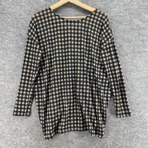 5/$45 Cherish Blouse Women M Medium Black Plaid Long Sleeve Round Neck